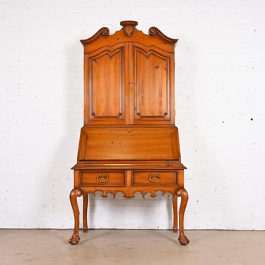 Alfonso Marina Chippendale Carved Solid Pine Secretary Desk With Bookcase Hutch Top
