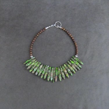 Green bib necklace, statement necklace, bold mosaic necklace, natural stone necklace, exotic necklace, tribal ethnic necklace, primitive 2 