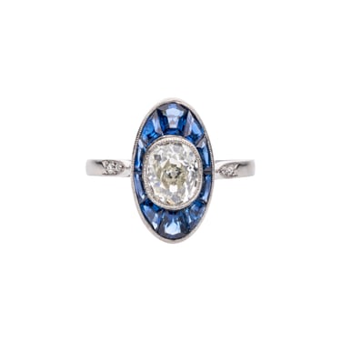Antique French Platinum Diamond &amp;amp; Sapphire Marquis Ring