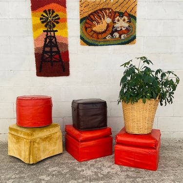 1970s Vintage Vinyl Ottomans