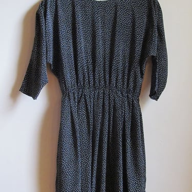 80s Black & White Dotted Dress L 40 Bust 