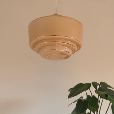 Vintage Art Deco Pink Glass Pendant Lamp / Opaline Glass Ceiling Light / Retro Hanging Lamp / Made in Yugoslavia / 1960s 