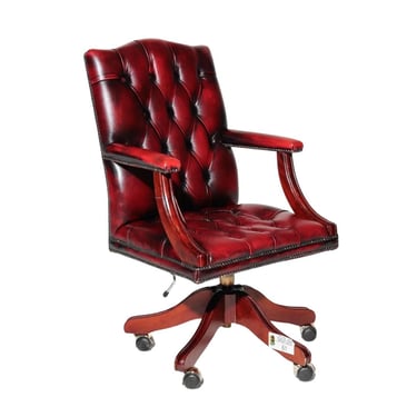 Chair, Office, British, Red Leather Chesterfield Armchair, Gorgeous!
