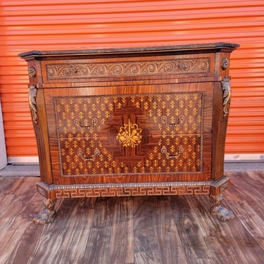 Antique French Empire Styled Marquetry Inlay Commode Chest Drawers