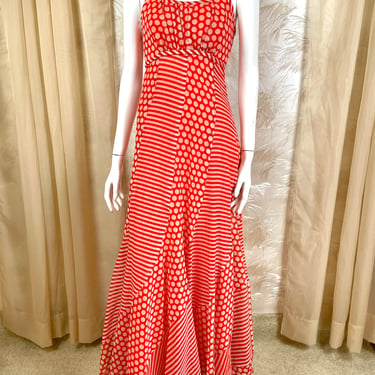 1960's Spiral Polka Dot Gown