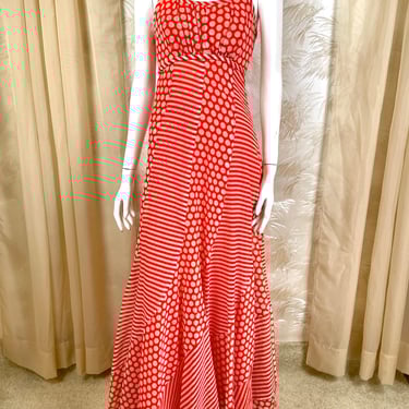 1960's Spiral Polka Dot Gown