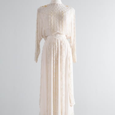 Ethereal Vintage Edwardian Inspired Silk Wedding Dress By Oleg Cassini / Medium
