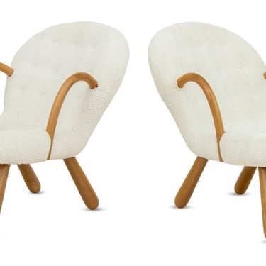 Pair of Mid-Century Modern Philip Arctander Style Clamshell Chairs