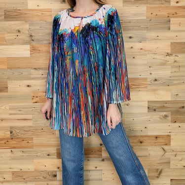 70's Abstract Colorful Lightweight Tunic Blouse Top 