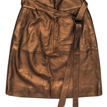 Marc by Marc Jacobs - Bronze Metallic Leather Skirt w/ Waist Ties Sz 4