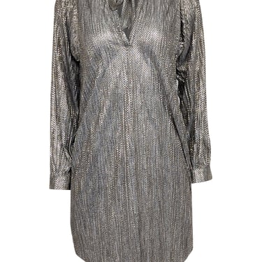 Sabina Musayev - Grey & Gold Metallic Long Sleeve Neck Tie Dress Sz XSP