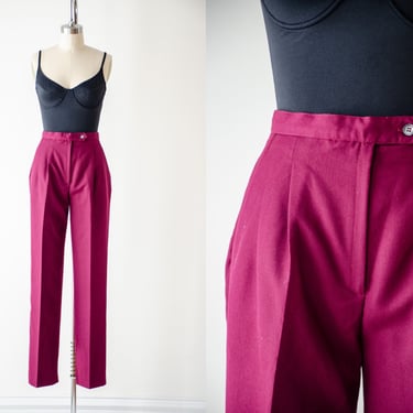 high waisted pants | 80s 90s vintage burgundy dark red wool dark academia style skinny pleated trousers 