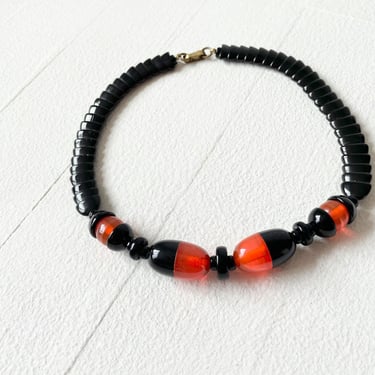 Vintage Black + Orange Beaded Necklace 
