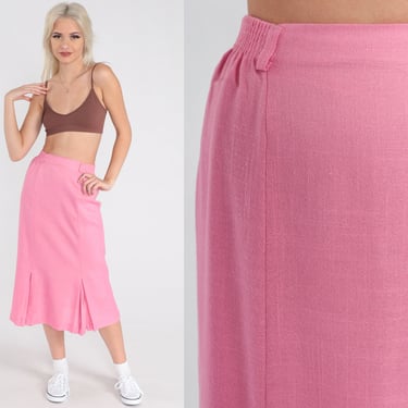 Pink Pleated Skirt 80s Midi High Waist Skirt School Girl Preppy Tennis Skirt Lolita Vintage 1980s Plain Solid Party Retro Small xs s 