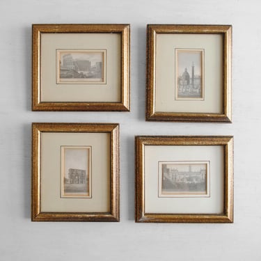 Set of Four Vintage Prints of Rome, Italy Landmarks: Coliseum, Arch of Constantine, Capitoline Hill, Trajan's Column 