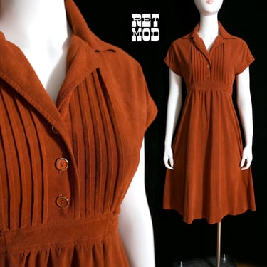 Chic Vintage 70s Rust Colored Ultrasuede Velour Day Dress by Jody T of California 