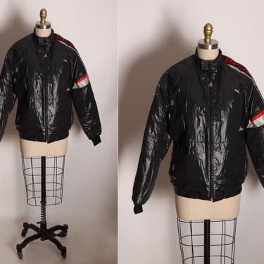 1970s 1980s Black Long Sleeve Zip Up Honda Motorcycle Jacket by Hondaline -M 