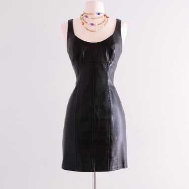 HOT HOT HOT 1980's Black Leather Michael  Hoban for North Beach Mini Dress / Sz S/M