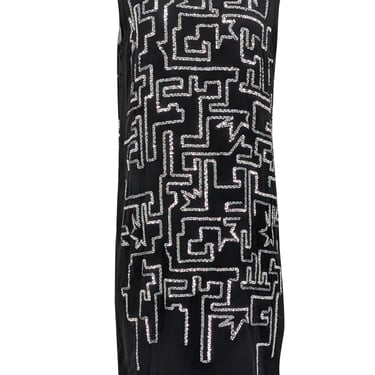 3.1 Phillip Lim - Black Sleeveless w/ Geometric Silver Sequin Design Dress Sz 4