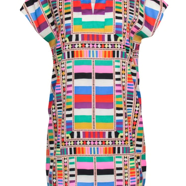 Mara Hoffman - Pink &amp; Multicolor Short Sleeve Geometric Print Mini Dress Sz S