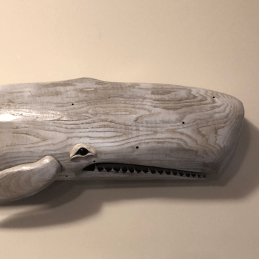 36" Chestnut White Whale, Rose Thorn Teeth, Wood Carving