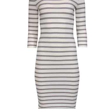 Theory - White & Black Striped Long Sleeve Knit Midi Dress Sz P