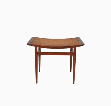 midcentury modern sculptural footstool with cane seat