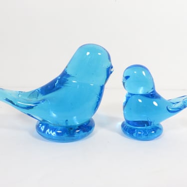 Vintage Blue Glass Bird - Miniature Glass Bird Figurine 