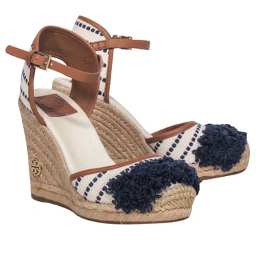 Tory Burch - Ivory &amp; Navy Woven Wedges Sz 6.5