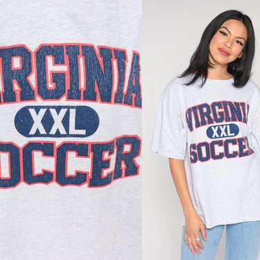 90s Virginia Soccer Shirt Champion TShirt Graphic T Shirt Vintage 1990s Sports Shirt Sportswear Streetwear Heather Grey Extra Large xl 