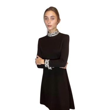 1960s black Lillie Rubin dress with jeweled collar and cuffs 
