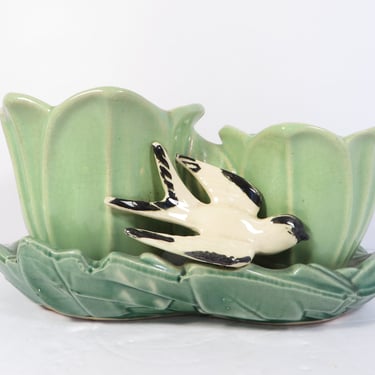 Vintage McCoy Double Tulip Planter with Swallow 