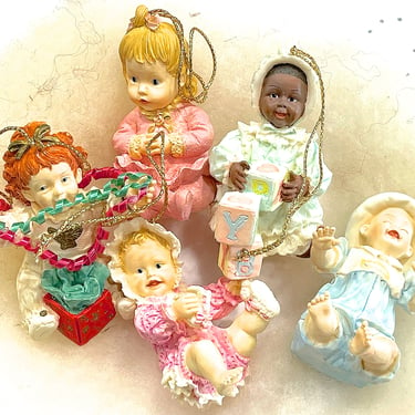 VINTAGE: 1994 - 5pcs - Yolanda Bello Baby Ornaments - Perfect Babies Ornaments, Ashton Drake - Resin Ornaments - SKU 00032190 