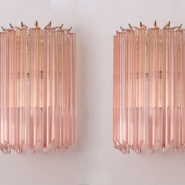 Set of 2 Applique with Murano glass quadriedri color pink Made in Italy, elegant wall lamp 