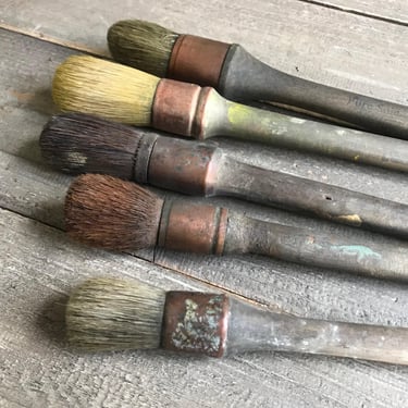 1 French Copper Paint Brush, Industrial Decor, Round Brush, Wood Handle, Natural Bristle, Art Supply, Sold by Each Brush 