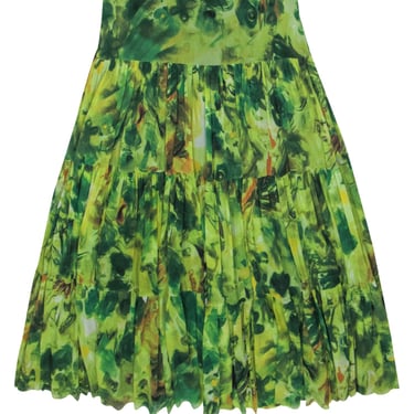 Fuzzi - Green Floral Print Tiered Mesh Maxi Skirt Sz M