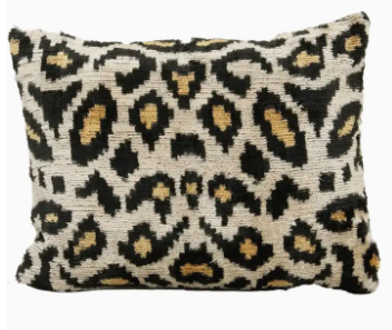 10" X 14" Leopard Ikat Velvet Pillow, Silk Lumbar Cushion