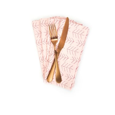 Pink Branch Cotton Cloth Napkins, Set of 5 Cloth Napkins 