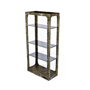 Adrian Pearsall for Craft Associates Brutalist Etagere Smoked Glass Display Shelves 