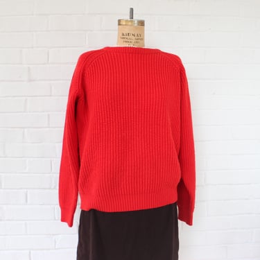 1980's Fire Engine Red Raglan Knit Sweater (Small) 