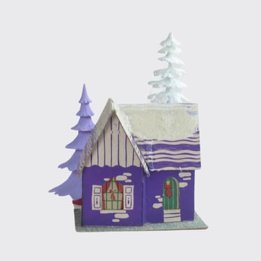 Holiday Village Putz House, Vintage Cardboard Cottage, Purple Glitter House, SwirlingOrange11 