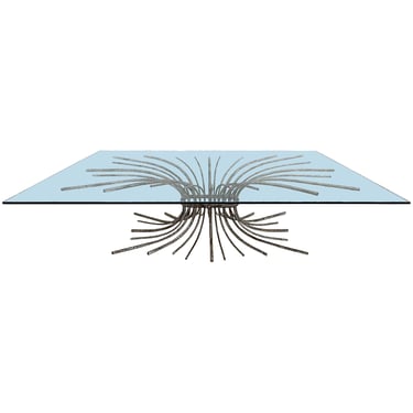 Glass Top Coffee Table with Cast Iron Faux Bois Base
