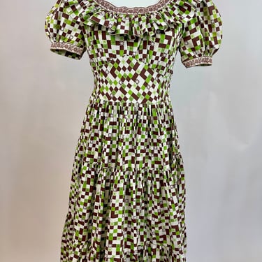 1970s Western Style Checkered Dress 