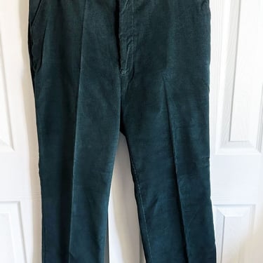 60's Men's Dark GREEN CORDUROY Vintage Pants Trousers Slacks, Sears Perma-Prest, 1970's 40X32 Preppy Mod 