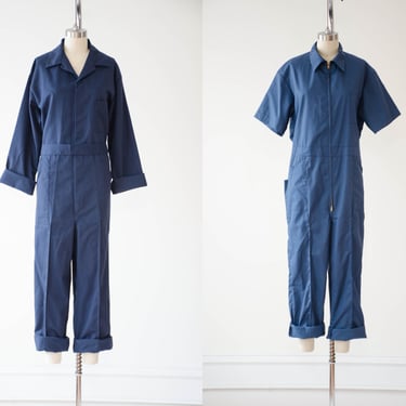vintage coveralls | 70s 80s men's women's unisex dark navy blue long sleeve overalls vintage workwear 