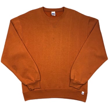 Vintage 90s/Y2K Russell Athletic Burnt Orange Essential Blank Crewneck Sweatshirt Pullover Size Medium/Large 