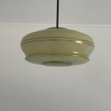 Green Art Deco Pendant Lamp / Marbled Glass Hanging Light / Antique German Ceiling Fixture / Made in Germany / 1940s 