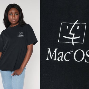 Mac OS T-Shirt 90s Apple Computers Shirt Macintosh Computer Programmer Graphic Tee Operating System Single Stitch Black Vintage 1990s Large 