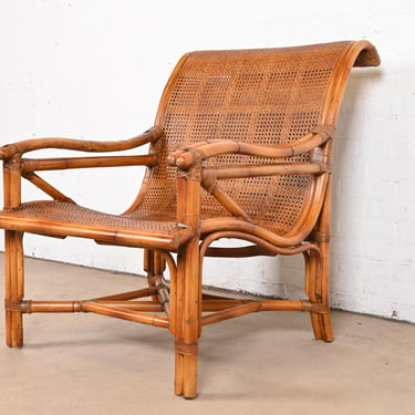 Baker Furniture Hollywood Regency Organic Modern Bamboo Rattan and Cane Lounge Chair