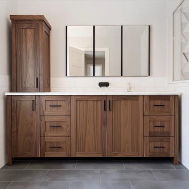 Custom walnut shaker style single sink vanity 